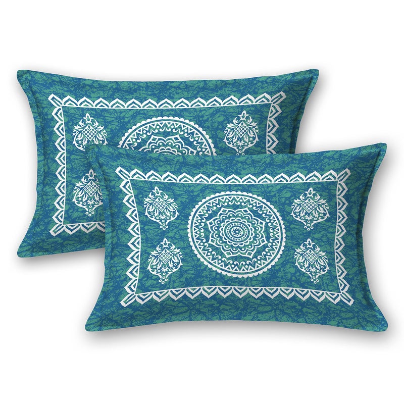 Colorish Cotton Blend Traditional Mandala Jaipuri Printed Bedsheet for Double Bed King Size with 2 Pillow Covers, Sea Green| H603 | 120 TC - Image 5