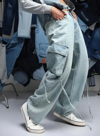 Campus Sutra Men's Light Blue Baggy Utility Denim Jeans