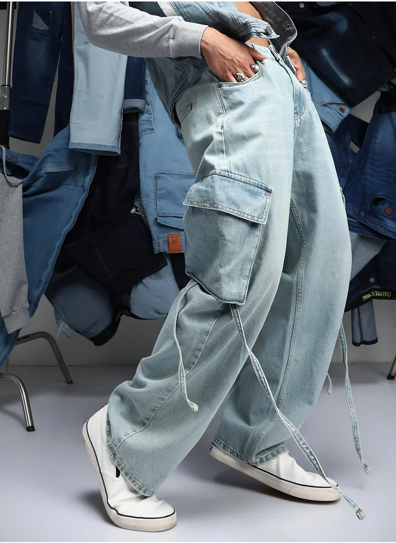 Campus Sutra Men's Light Blue Baggy Utility Denim Jeans