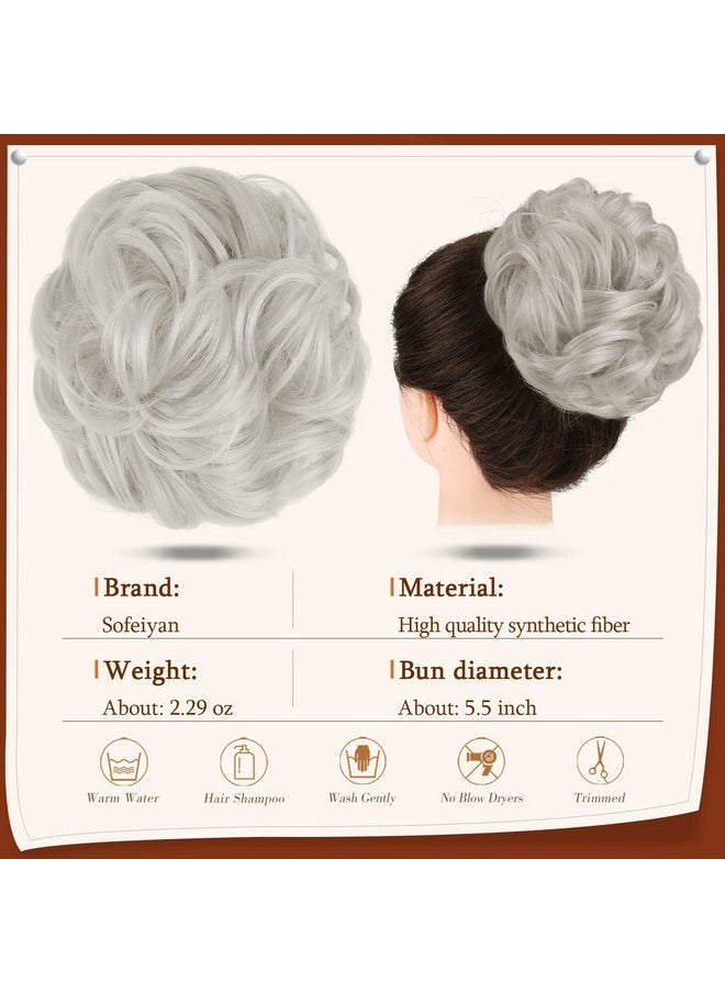 SOFEIYAN Claw Clip Messy Bun Hair Piece Wavy Curly Hair Bun Clip In Claw Chignon Ponytail Hairpieces Synthetic Tousled Updo Hair Extensions Scrunchie Hairpiece For Women Silver Grey  - Image 2