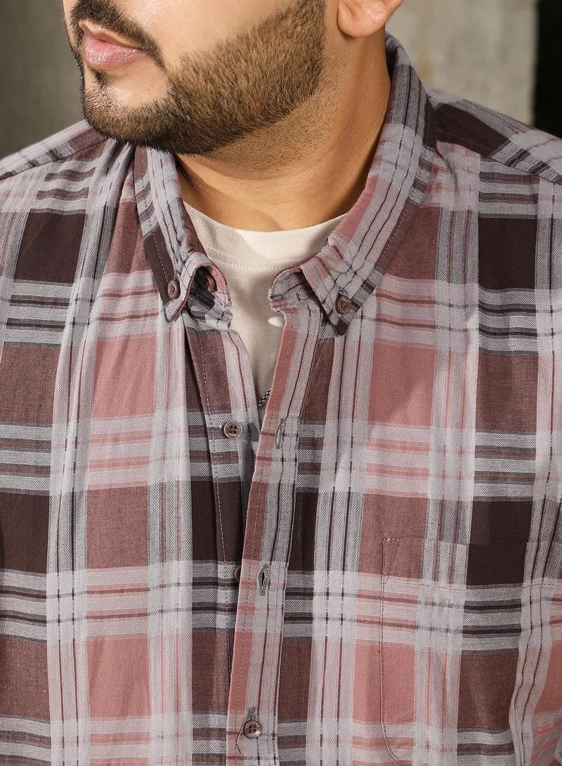 انستافاب بلس Instafab Plus Men's Chocolate Brown Button-Down Check Regular Shirt | Button-Down Collar , Long Cuffed Sleeves , Button Closure , Curved Hemline | Checks Plain Cotton-Blend For Street & Casual Wear