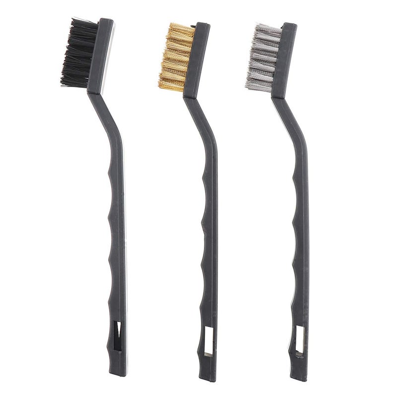ChgImposs 3Pcs Mini Wire Brush Set, Nylon Brass Stainless Steel Wire Brush for Cleaning Welding Slag Scrubbing and Rust - Image 1