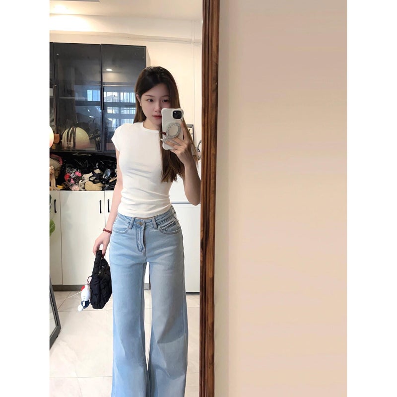 2025 High-Waisted Slimming And Height-Enhancing Loose Straight-Leg Drape Floor-Length Bell-Bottom Pants For Pear-Shaped Body - Image 1