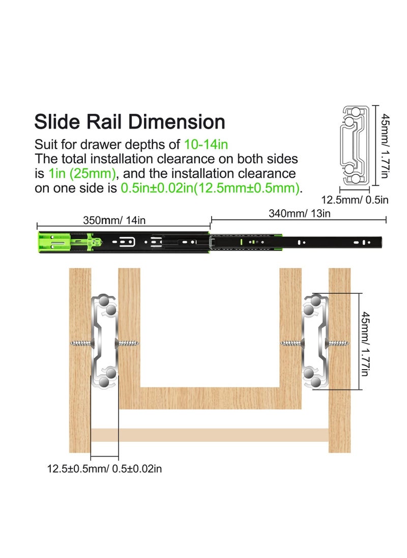 2Pcs Drawer Slides, Soft Close Full Extension Drawer Runners 3 Folds Thicker Stainless Steel Ball Bearing Slides Cabinet Rails Track (350mm)  - Image 5