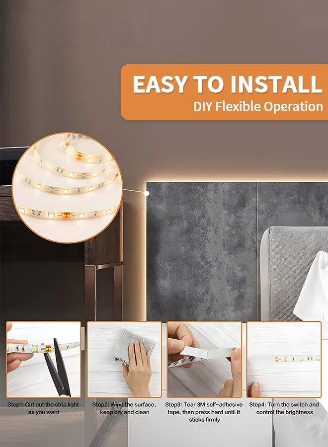 EETU 3M Motion Sensor Under Cabinet Lights Strip,Plug-in LED Strip Lights Indoor,Table Lamp Hand Wave Activated, Dimmer And Timer For Counter Shelf Showcase Stairway Bedroom Corridor,Warm White Light - Image 3