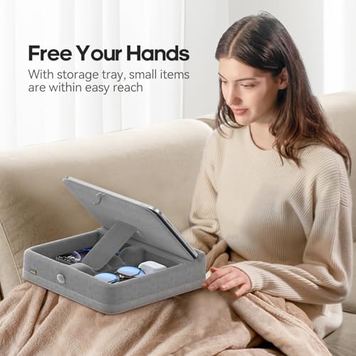 KDD Tablet Pillow Stand with Storage, Foldable iPad Holder for Bed, Lap and Desk, Angle Adjustable Soft Pad Dock with Stylus Mount Compatible with Ipad Pro 12.9, 10.5, 11, Air, Mini, Phones, Books - Image 3