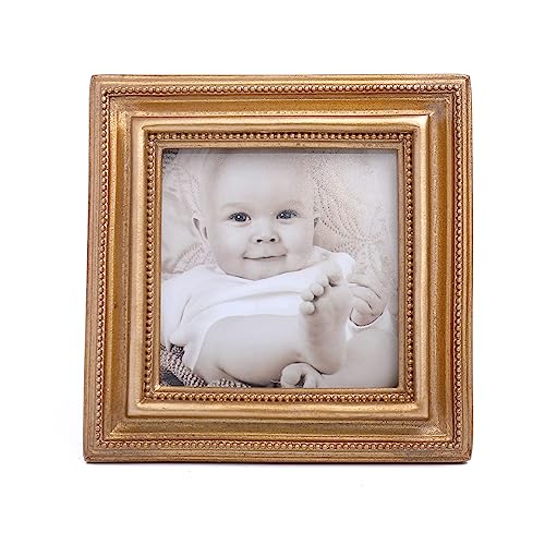 SIKOO Picture Frames 3x3 Square Vintage Frame Antique Picture Frames Wallet Size Picture Frames Set Tiny Ornate Frames Antique Gallery Wall ArtTabletop and Wall MountBronze Gold