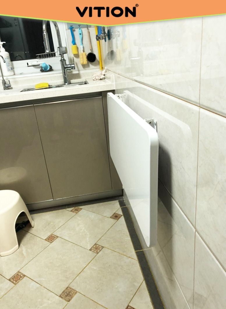 VITION Computer Wall Mount Stand Folding Wall-Mounted Drop-Leaf Table, Metal Folding Shelf Bench Table Bracket (40 X 100 cm) White - Image 3