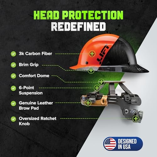 LIFT SAFETY Dax Carbon Fiber Full Brim Hard Hat | Reinforced Shell | All-Day Comfort | Expanded Coverage | Orange/Black - Image 2