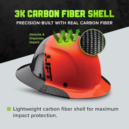 LIFT SAFETY Dax Carbon Fiber Full Brim Hard Hat | Reinforced Shell | All-Day Comfort | Expanded Coverage | Orange/Black - Image 4