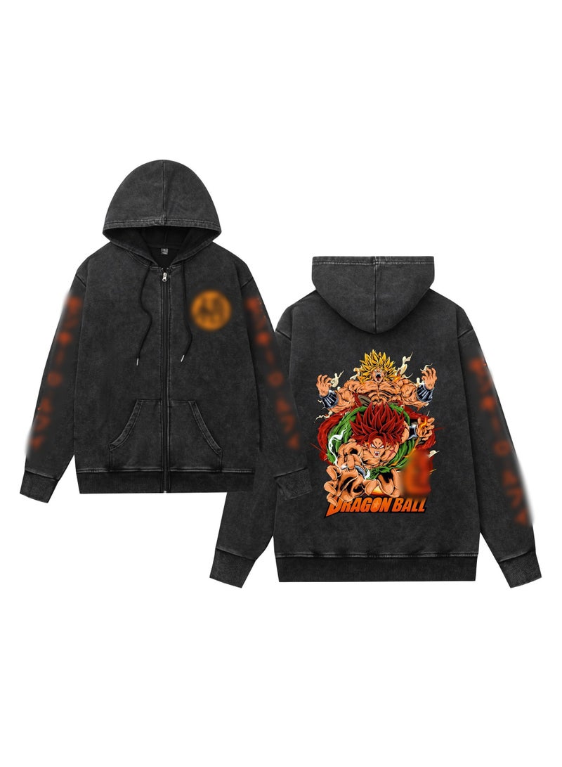 KUYING New Dragon Ball Washed Retro Zipper Hooded Jacket  - Image 1