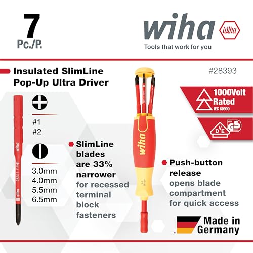 Wiha 28393 7 Piece Insulated SlimLine Ultra-Driver Blade Set Slotted, Phillips - Image 3