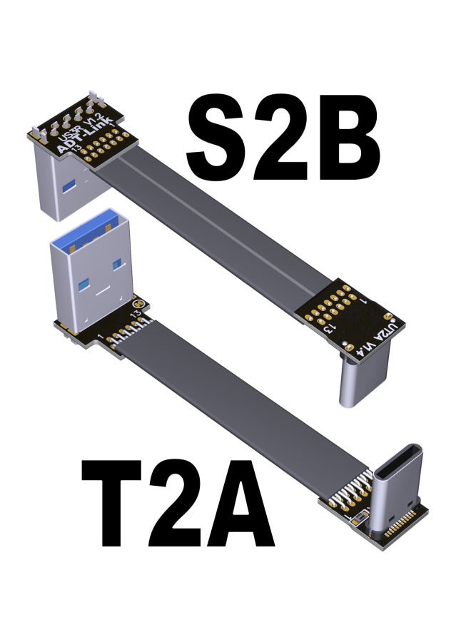 ADT USB3.1 Flat Extension Cable A Male To C Male Type-c Corner Chassis Built-in Wire Outlet-Color:T2A-S2B 13P-35cm