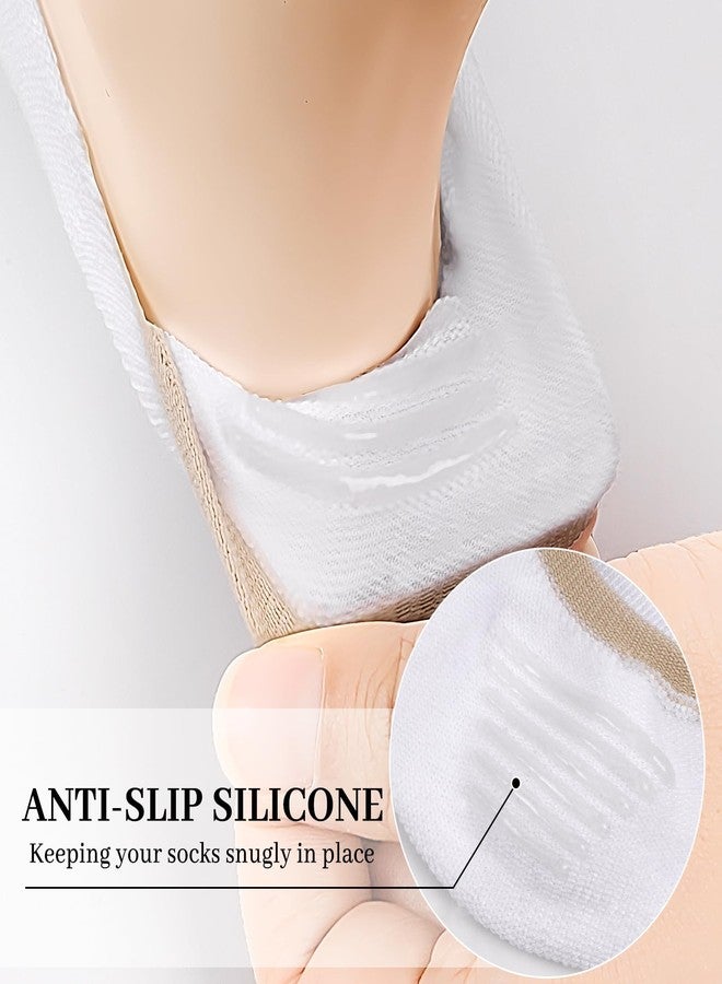 سونم بوتيك جوارب نسائية قصيرة من Sunm Boutique، غير ظاهرة، مانعة للانزلاق، ببطانة غير مرئية، جوارب كاجوال ورسمية، تصميم مسطح، 4 أزواج (أسود + لون البشرة + رمادي + أبيض، مقاس 8.5-11) - Image 4