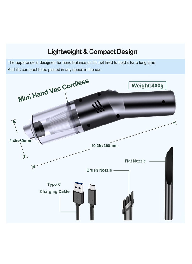 SYOSI - Portable Mini Car Vacuum Cleaner High Power Cordless(400g),Handheld Vacuum Cordless,Hand Vacuum Cordless Rechargeable,Handheld Vacuum Cleaner for Car/Desk V06 - Image 1
