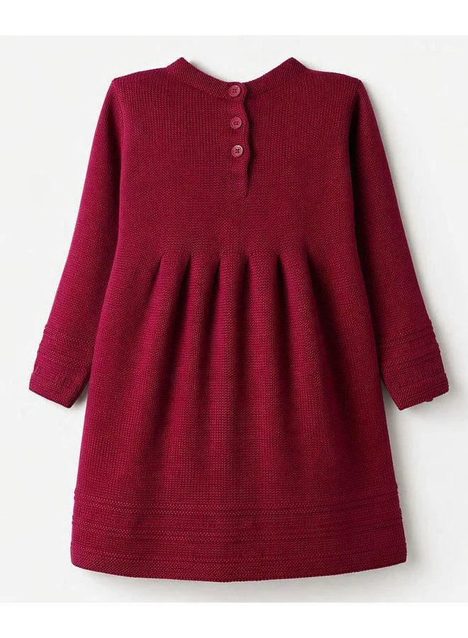 Babyhug Babyhug Cable Knit Full Sleeves Winter Dress with Knot - Maroon