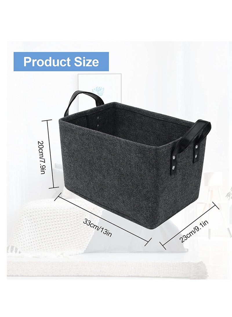 SYOSI Felt Storage Basket, Foldable Felt Basket Storage Bins, Open Storage Bins Boxes with Handle, Suitable for Clothes, Baby Products, Books,Toys (Black) - Image 2