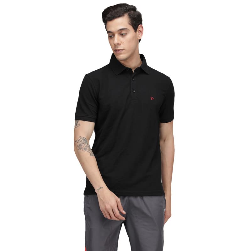 sporto Men's Solid Cotton Blend Polo T-Shirt | Wrinkle-Free | Black - Image 1
