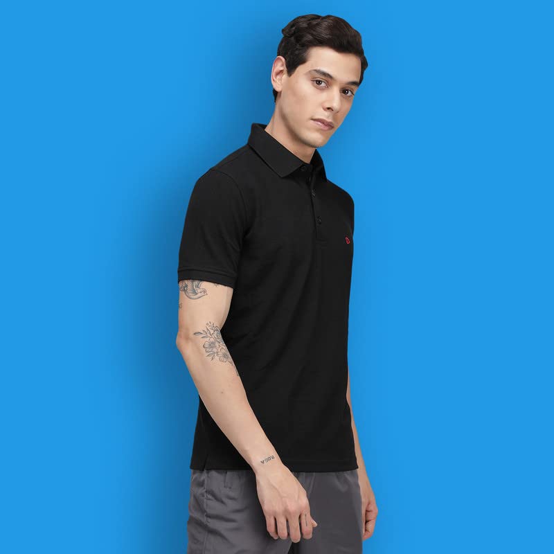 sporto Men's Solid Cotton Blend Polo T-Shirt | Wrinkle-Free | Black - Image 2