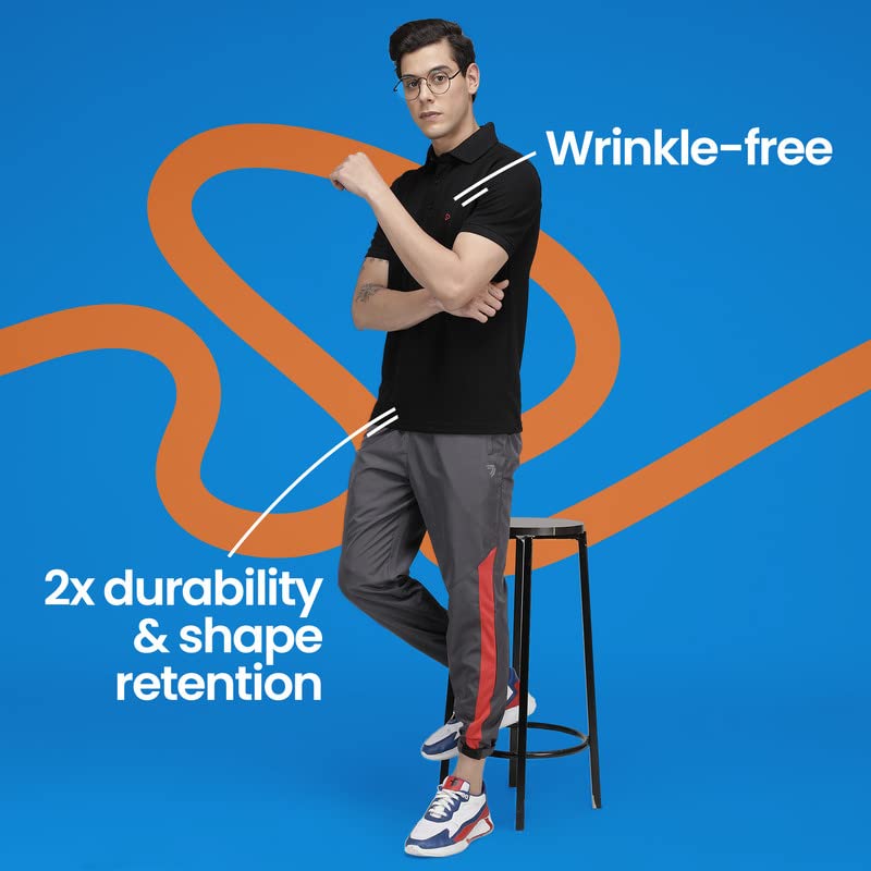 sporto Men's Solid Cotton Blend Polo T-Shirt | Wrinkle-Free | Black - Image 3
