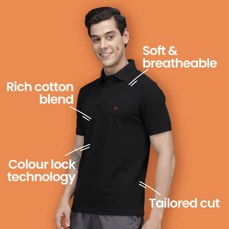 sporto Men's Solid Cotton Blend Polo T-Shirt | Wrinkle-Free | Black - Image 4