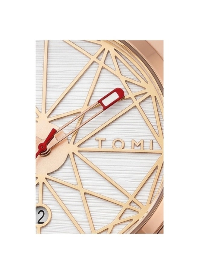 TOMI Men's Luxury Quartz Watch Rose Gold Case Brown Leather Strap Analog Wrist Watch - Image 3