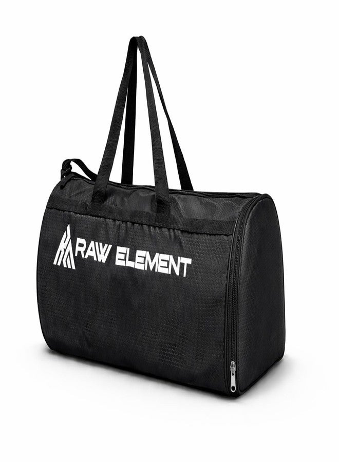 Raw Element Gym Bag with Wrist Wraps & Shaker Bottle | Durable Water-Resistant Duffel Bag with Thick Foam Padding | Spacious Travel & Workout Bag for Men & Women (Black) (1) - Image 2