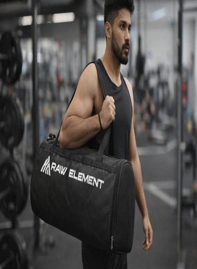Raw Element Gym Bag with Wrist Wraps & Shaker Bottle | Durable Water-Resistant Duffel Bag with Thick Foam Padding | Spacious Travel & Workout Bag for Men & Women (Black) (1) - Image 4