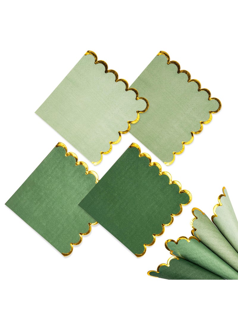 100 Disposable Napkins, 5 x 5 Inches (approx. 12.7 x 12.7 cm), 2-ply, Scalloped Edges, Perfect for Dinner Parties, Weddings, Birthday Parties, Bridal Anniversary Receptions (Gold Green) - Image 1