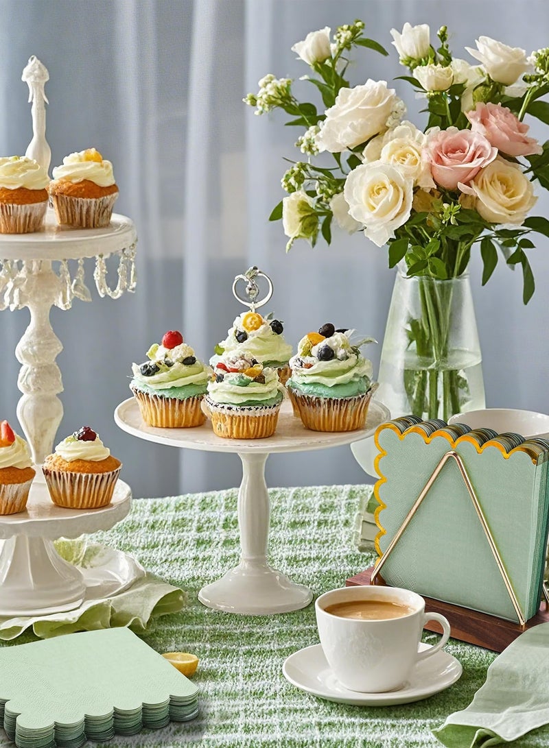 100 Disposable Napkins, 5 x 5 Inches (approx. 12.7 x 12.7 cm), 2-ply, Scalloped Edges, Perfect for Dinner Parties, Weddings, Birthday Parties, Bridal Anniversary Receptions (Gold Green) - Image 3