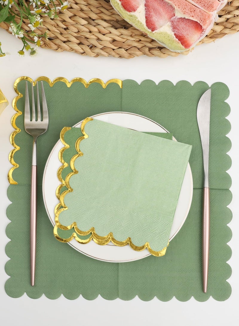 100 Disposable Napkins, 5 x 5 Inches (approx. 12.7 x 12.7 cm), 2-ply, Scalloped Edges, Perfect for Dinner Parties, Weddings, Birthday Parties, Bridal Anniversary Receptions (Gold Green) - Image 4