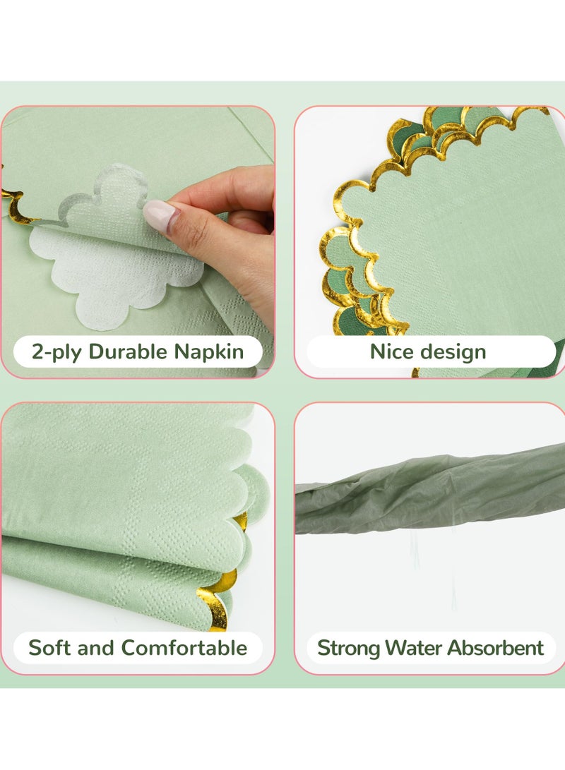 100 Disposable Napkins, 5 x 5 Inches (approx. 12.7 x 12.7 cm), 2-ply, Scalloped Edges, Perfect for Dinner Parties, Weddings, Birthday Parties, Bridal Anniversary Receptions (Gold Green) - Image 5