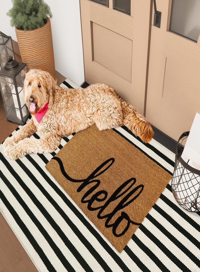 Sungea Striped Outdoor Rug 3'x5', Cotton Hand Woven Rug Fall Front Door Mat,Washable Reversible Layered Door Mats, Foldable Front Porch Rug for Entryway/Home Entrance/Farmhouse(Black and Tan) - Image 2