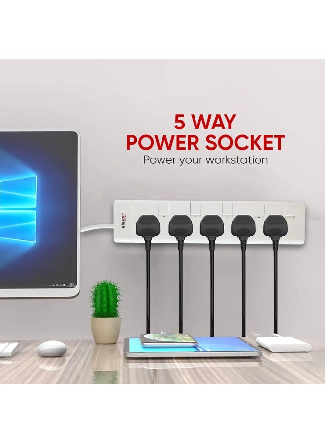elexon 5 Way Universal Power Extension Socket 13A White 5M - Image 4