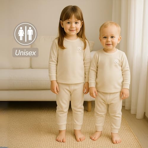 THE LITTLE LOOKERS Kids Winter Thermal Wear | Unisex Fleece Innerwear Set for Baby Girl & Baby Boy | Warm Woolen T-Shirt & Bottom Set (Off White, 5 Y - 6 Y) - Image 5