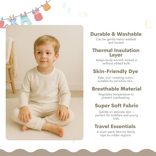 THE LITTLE LOOKERS Kids Winter Thermal Wear | Unisex Fleece Innerwear Set for Baby Girl & Baby Boy | Warm Woolen T-Shirt & Bottom Set (Off White, 5 Y - 6 Y) - Image 4