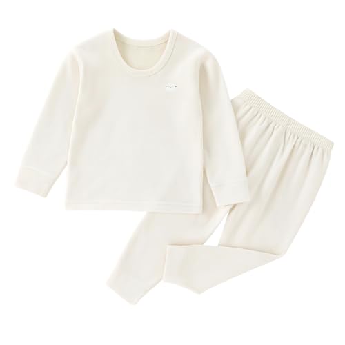 THE LITTLE LOOKERS Kids Winter Thermal Wear | Unisex Fleece Innerwear Set for Baby Girl & Baby Boy | Warm Woolen T-Shirt & Bottom Set (Off White, 5 Y - 6 Y) - Image 1