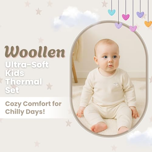 THE LITTLE LOOKERS Kids Winter Thermal Wear | Unisex Fleece Innerwear Set for Baby Girl & Baby Boy | Warm Woolen T-Shirt & Bottom Set (Off White, 5 Y - 6 Y) - Image 2