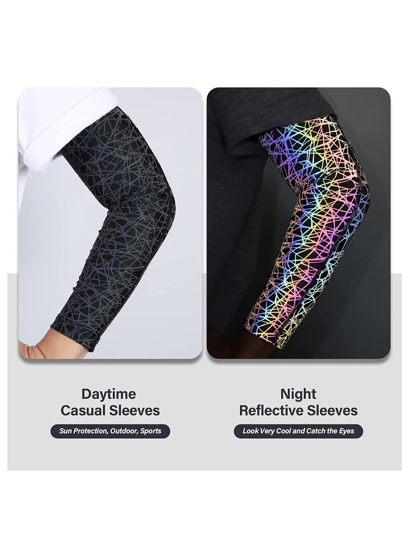 SYOSI Men Rainbow Reflective Sleeves Compression Arm Sleeves Holographic Glowing Night Casual Sleeves Size M - Image 2