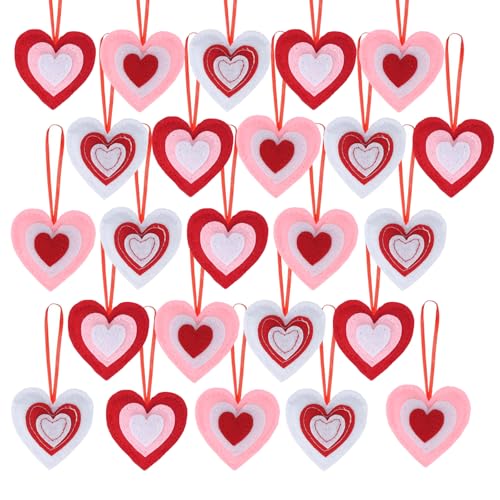 HSONAIGEE HASONAIGEE 24 Felt Heart Hanging Ornaments, Small Heart Valentine Ornaments for Tree Hanging Hearts Baubles Decoration for Valentines’ Day Christmas Home Wedding Party - Image 1
