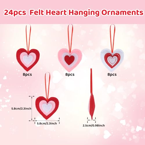 HSONAIGEE HASONAIGEE 24 Felt Heart Hanging Ornaments, Small Heart Valentine Ornaments for Tree Hanging Hearts Baubles Decoration for Valentines’ Day Christmas Home Wedding Party - Image 4