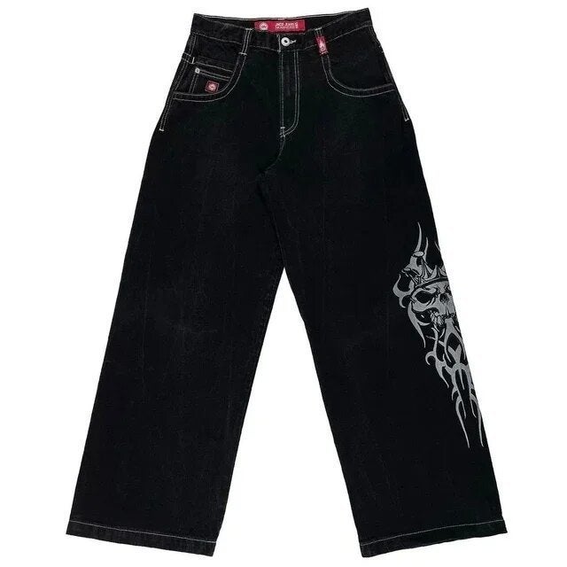 Cross-border E-commerce Loose Jeans Hip-hop Rock Print 2024 New Fashion Harajuku Loose Wide Leg Jeans Trendy Nzk95 black 