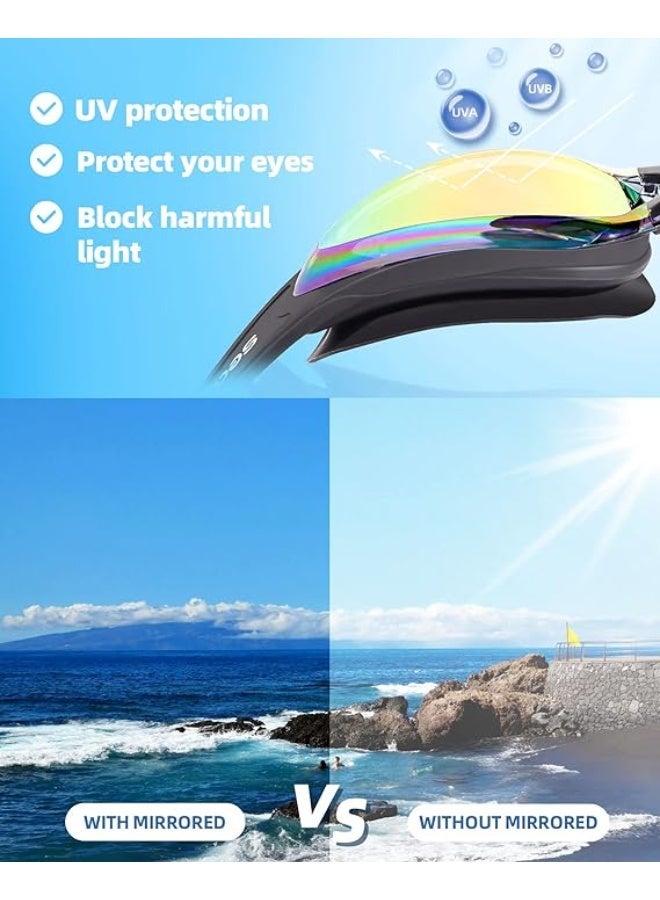 2 Pack Anti-Fog Swim Goggles for Adults Men Women Youth,anti-fog, anti-UV and waterproof, Clear & Mirrored Lenses,with Case, 2 pair of earplug nose pads - Image 4