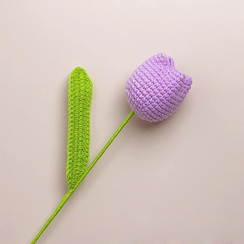 YHRY Crochet Flowers, 7PCS Fake Tulips Artificial Flowers Handmade Knitted Tulip Bouquet Crochet Flower Bouquet Table Centerpieces Gift for Women - Image 3