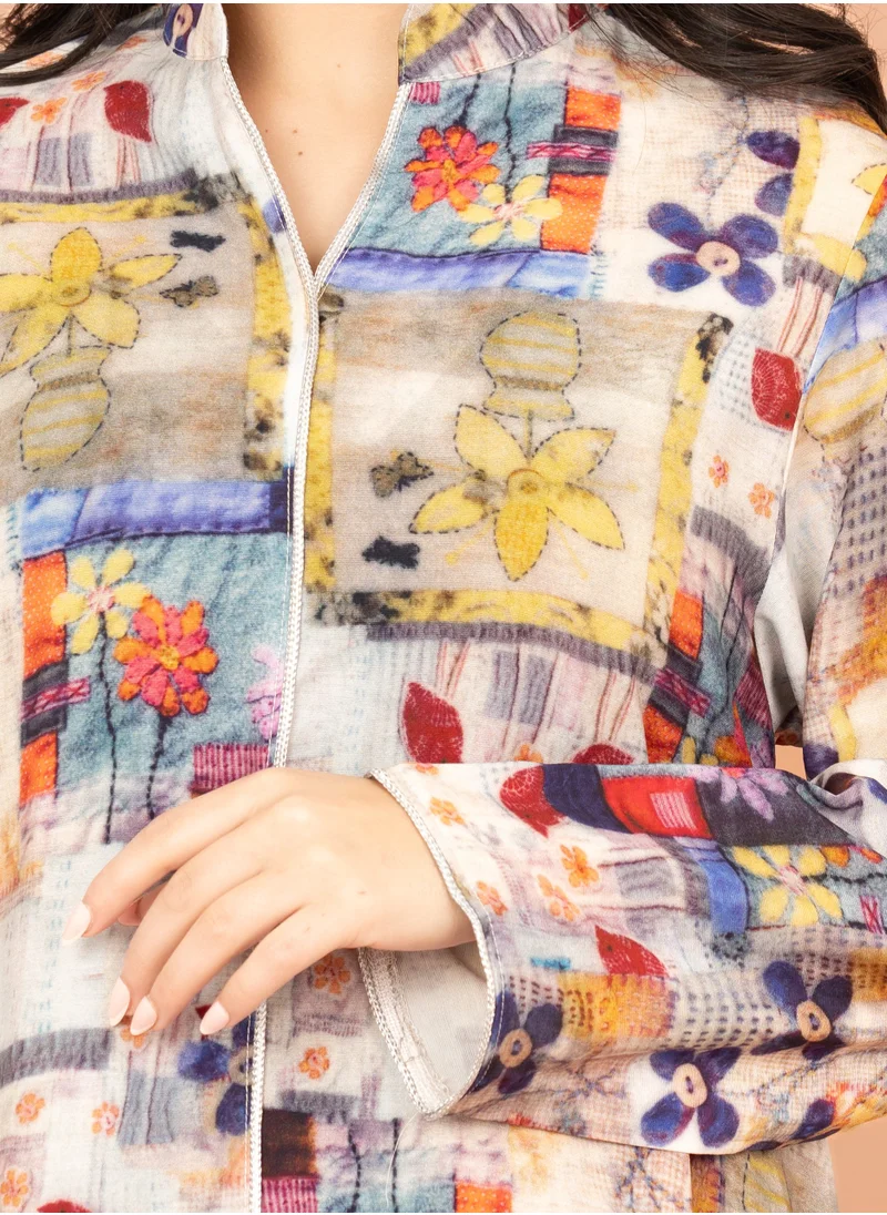IKKXA Multicolor Patterns Modern Jalabiya IK1021 Beige