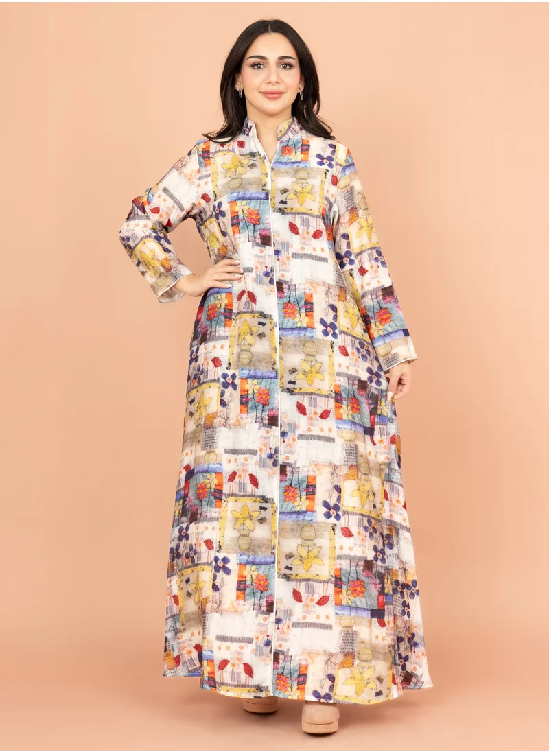 IKKXA Multicolor Patterns Modern Jalabiya IK1021 Beige