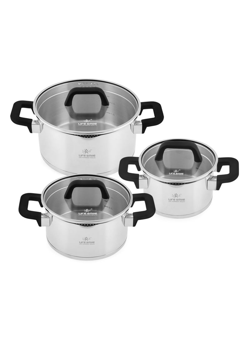 Life Smile Premium 18/10 Stainless Steel Cookware Set - Steel Pots and Pans Set Induction Kitchen Cooking Set Includes Casseroles 16/20/24cm - Image 1