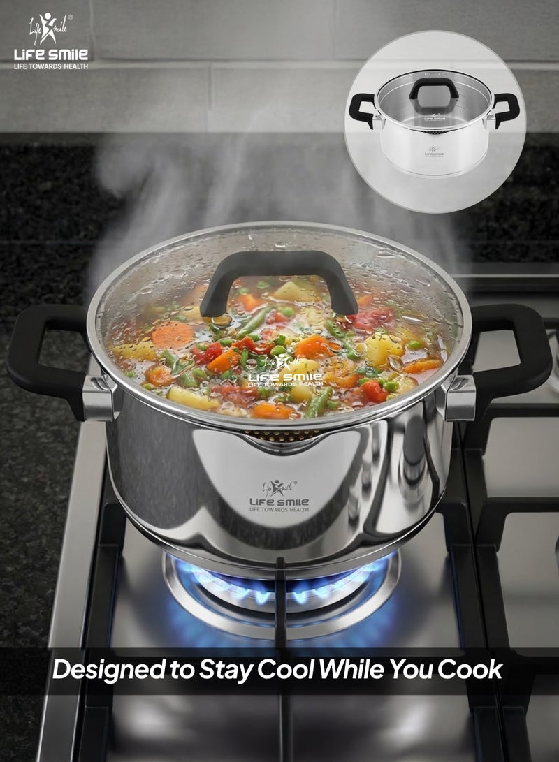 Life Smile Premium 18/10 Stainless Steel Cookware Set - Steel Pots and Pans Set Induction Kitchen Cooking Set Includes Casseroles 16/20/24cm - Image 5