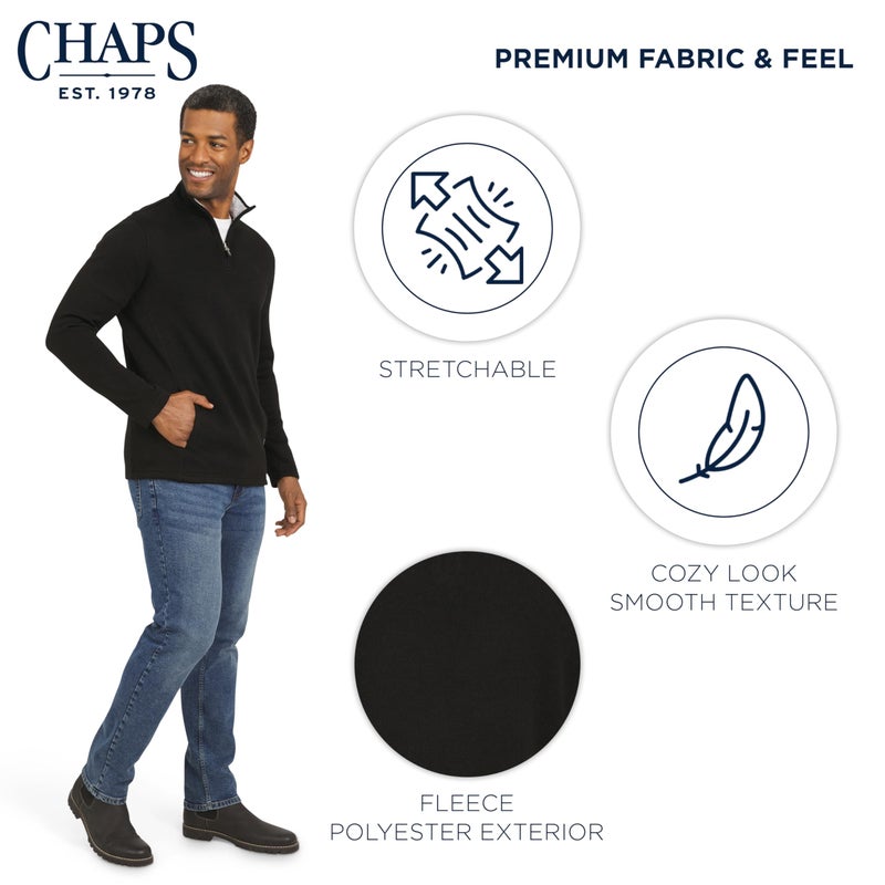 Chaps Men's Regular Fit Long Sleeve Midweight Quarter Zip Fleece Pullover Sweater, American Black, Large - Image 5