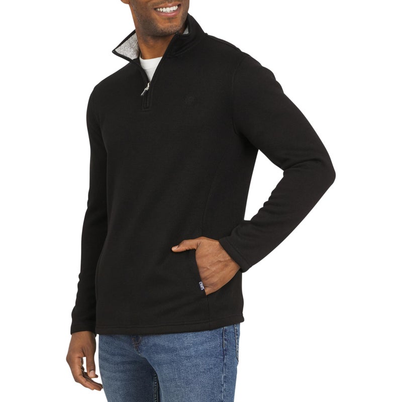 Chaps Men's Regular Fit Long Sleeve Midweight Quarter Zip Fleece Pullover Sweater, American Black, Large - Image 1